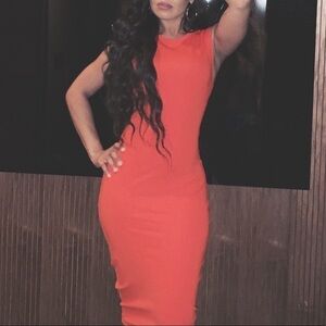 Zara Orange midi sleeveless dress